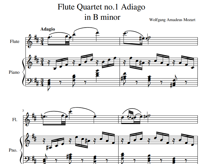 Flute Quartet no.1 Adiago in B minor sheet music for flute and piano
